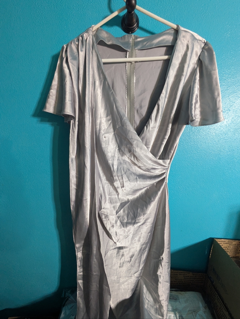 ✨ Silver Satin Wrap Dress‎ - Perfect for a Night Out! ✨
